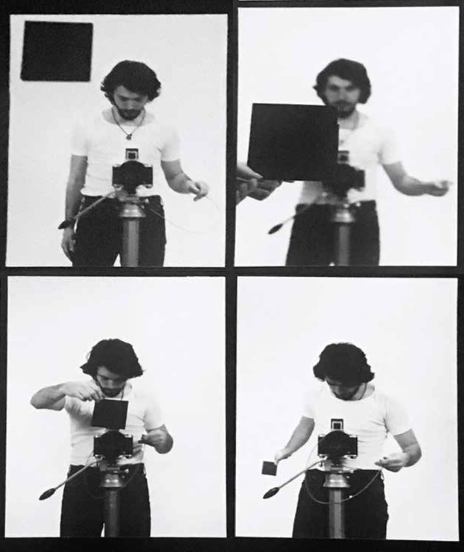 Paruzel_Andrzej_Czarny_kwadrat-fragment-1976 - Iluzja fotografii, czarny kwadrat wędruje pomiędzy lustrem przede mną i białą ścianą za mną